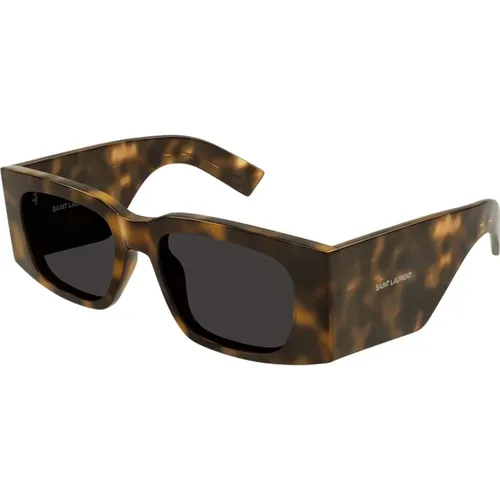 Square Oversized Sunglasses Black Havana - Saint Laurent - Modalova