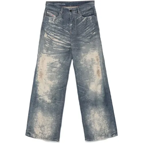 Blaue Weite Jeans mit Devoré-Detail , Damen, Größe: W24 - Diesel - Modalova