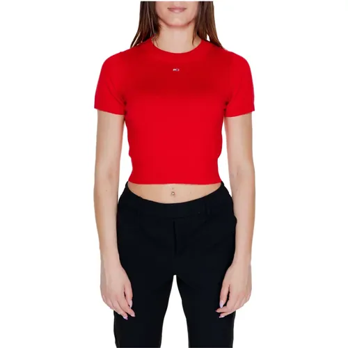 Roter Strick Rundhals Pullover , Damen, Größe: S - Tommy Jeans - Modalova