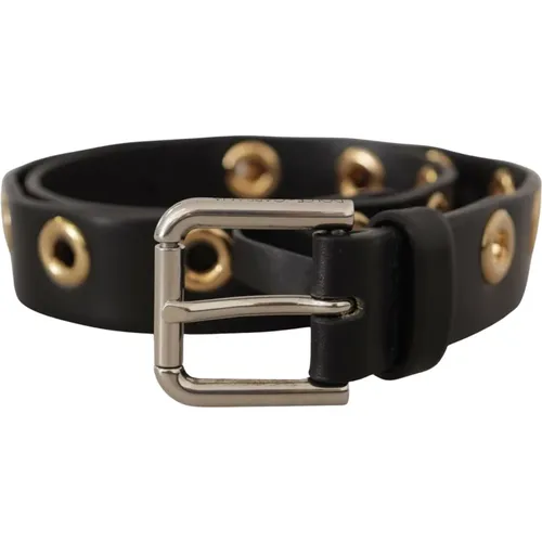 Leather Eyelet Silver Tone Metal Buckle Belt , female, Sizes: 70 CM - Dolce & Gabbana - Modalova