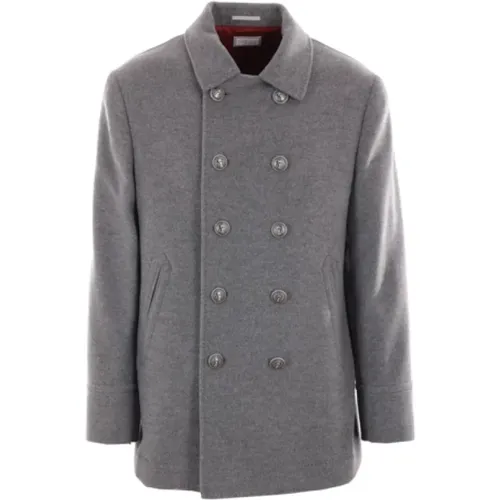 Grey Cashmere Double-Breasted Coat , male, Sizes: XL, L, M - BRUNELLO CUCINELLI - Modalova