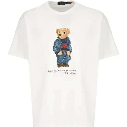 Herren Weißes Baumwoll-T-Shirt Rundhals , Herren, Größe: L - Ralph Lauren - Modalova