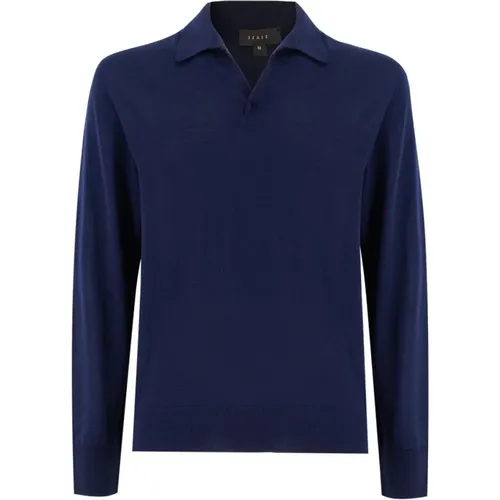 Navy Blaues Langarm Polo Shirt , Herren, Größe: 2XL - Sease - Modalova