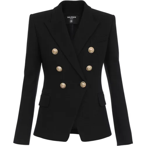 Cotton pique double-buttoned jacket , female, Sizes: L - Balmain - Modalova