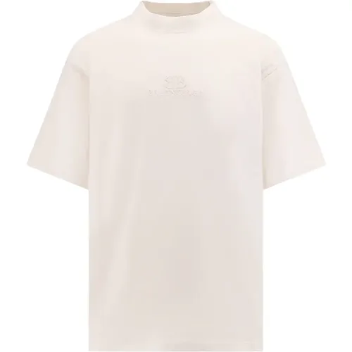 Beiger Ripp-T-Shirt mit Logo-Stickerei - Balenciaga - Modalova