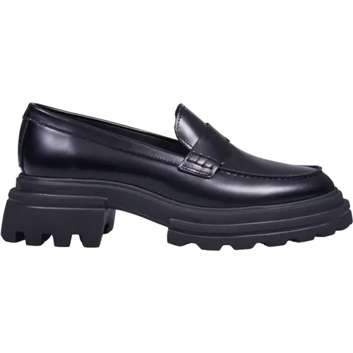 Schwarze Leder Loafer Schuhe , Damen, Größe: 36 1/2 EU - Hogan - Modalova