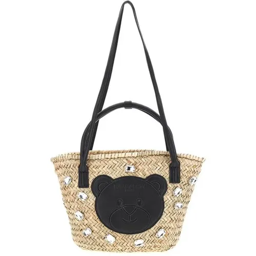 Black Raffia Bear Basket Bag , female, Sizes: ONE SIZE - Rue Madam - Modalova