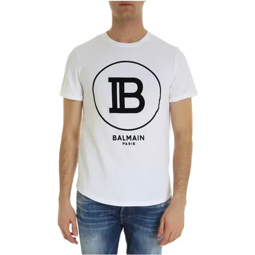 Baumwoll-Logo-Velvet-T-Shirt - Klassische Passform , Herren, Größe: L - Balmain - Modalova