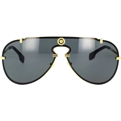 Mutige dunkelgraue Sonnenbrille mit goldener Fassung - Versace - Modalova