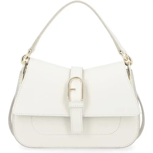 Flow Mini Weiße Lederhandtasche , Damen, Größe: ONE Size - Furla - Modalova
