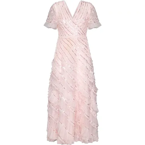 Ruffled Sequin V-Neck Dress , female, Sizes: S, 2XS, XS - Needle & Thread - Modalova
