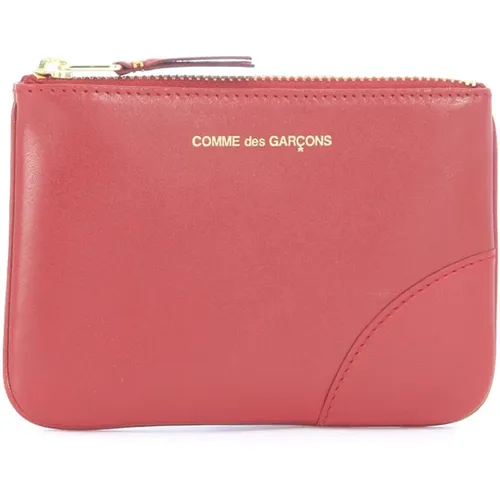Rote Lederbrieftasche mit Reißverschluss und goldenem Logo - Comme des Garçons - Modalova