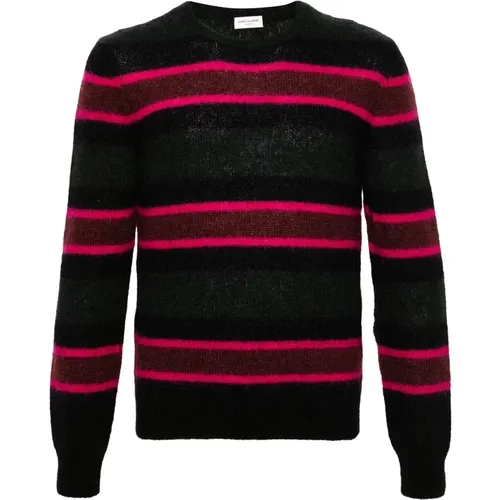 Striped Mohair Wool Blend Pullover , male, Sizes: M, L, XL - Saint Laurent - Modalova