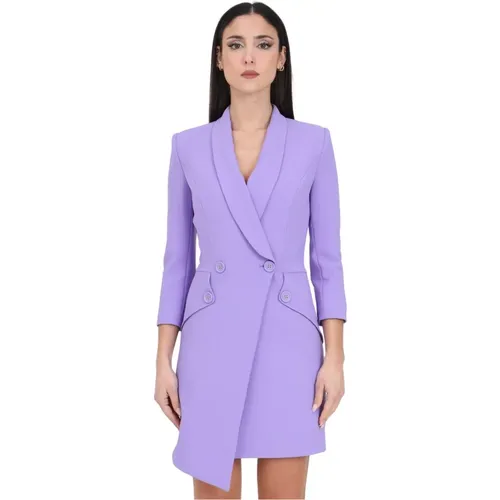 Lilac Wrap Dress with Button Detail , female, Sizes: L - Elisabetta Franchi - Modalova