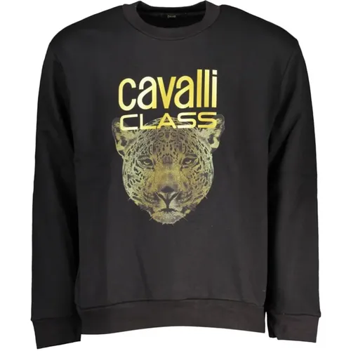 Schickes Fleece-Sweatshirt in Schwarz , Herren, Größe: M - Cavalli Class - Modalova