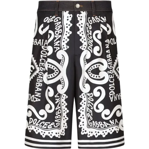 Marina Print Denim Shorts , male, Sizes: L, M - Dolce & Gabbana - Modalova