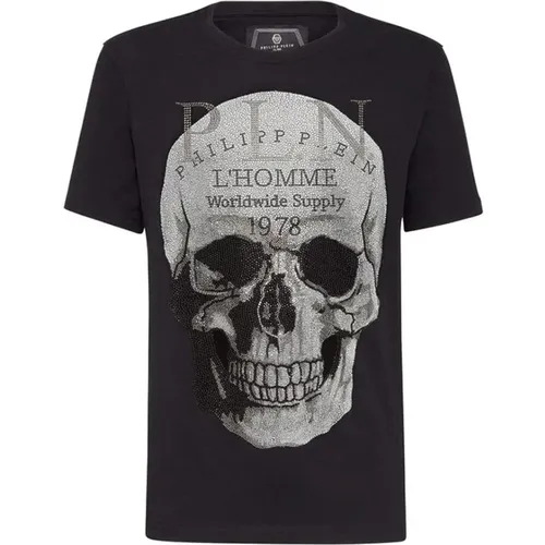 T-Shirt mit Totenkopfdruck,Weißes Skull Kristall T-shirt Platinum Cut - Philipp Plein - Modalova