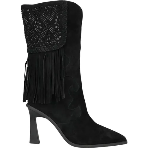 Fringed Rhinestone Pointed Toe Boots , female, Sizes: 9 UK - Alma en Pena - Modalova