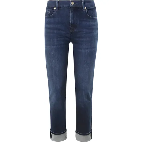 Blaue Skinny Stretch Jeans mit Umschlag , Damen, Größe: W24 - 7 For All Mankind - Modalova