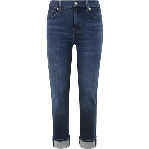 Blaue Skinny Stretch Jeans mit Umschlag , Damen, Größe: W28 - 7 For All Mankind - Modalova