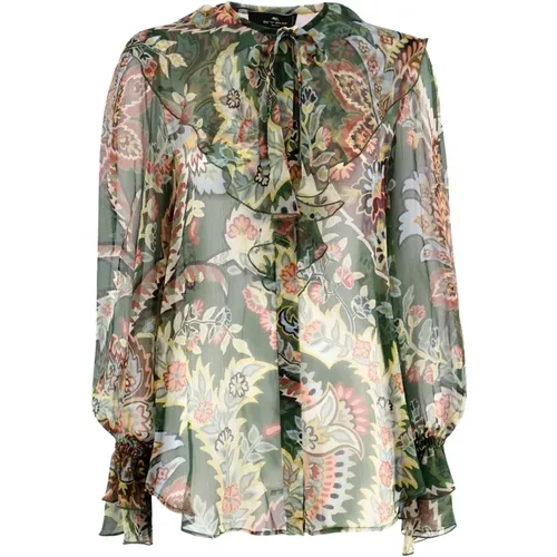 Silk Floral Ruffled Shirt , female, Sizes: XS, S - ETRO - Modalova