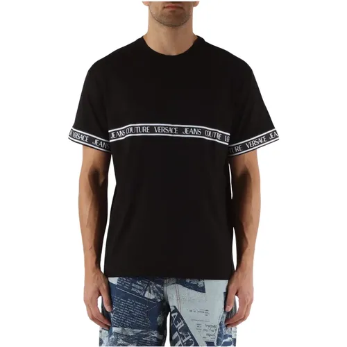 Baumwoll-T-Shirt mit Logo-Print-Einsatz - Versace Jeans Couture - Modalova