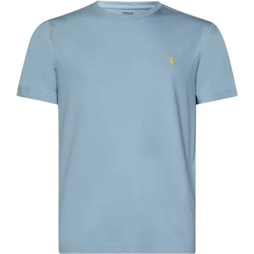 Klar Blaue Gerippte Crewneck T-shirts und Polos , Herren, Größe: XL - Polo Ralph Lauren - Modalova