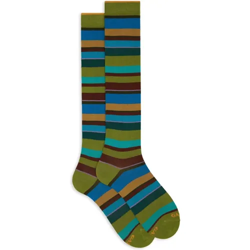 Italienische lange Socken Mehrfarbiges Streifenmuster , Damen, Größe: S - Gallo - Modalova
