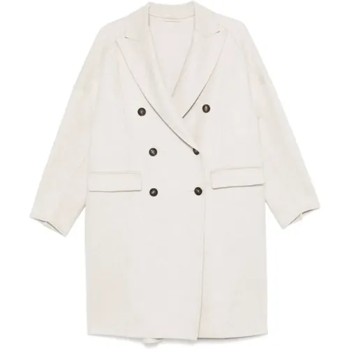 Cashmere Grey Coat Double-Breasted Peak Lapels , female, Sizes: XS, S - BRUNELLO CUCINELLI - Modalova