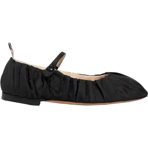 Schwarze Plissierte Varsity Loafers mit Ledersohle , Damen, Größe: 39 1/2 EU - Thom Browne - Modalova