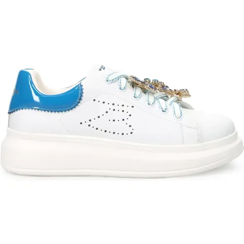 Weiße Leder Slip-On Sneaker mit Strass-Detail , Damen, Größe: 37 EU - Tosca Blu - Modalova
