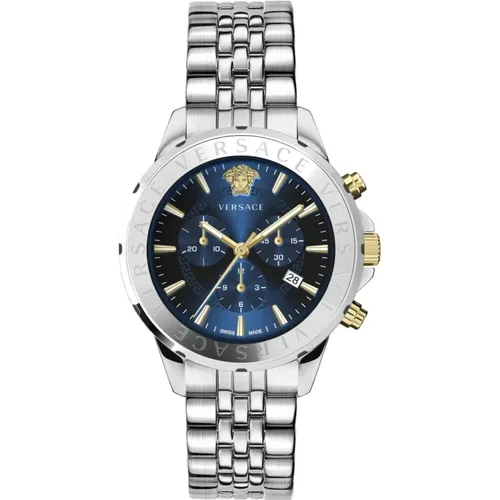 Men's Chronograph Signature Watch Blue , male, Sizes: ONE SIZE - Versace - Modalova