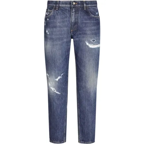 Blaue Distressed Straight-Leg Denim Jeans - Dolce & Gabbana - Modalova