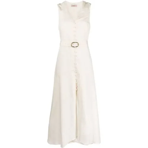 Ivory Weißes V-Ausschnitt Kleid , Damen, Größe: XS - Twinset - Modalova