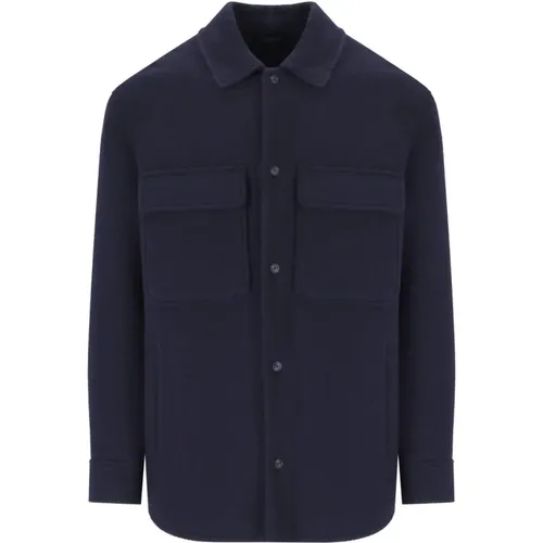 Navy Blaue Woll Herringbone Jacke , Herren, Größe: M - Emporio Armani - Modalova