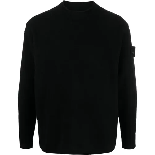 Schwarzer locker sitzender Pullover mit Ghost Logo Patch , Herren, Größe: L - Stone Island - Modalova