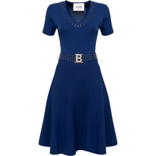 Knit dress with belt and rhinestones , female, Sizes: M, S - Blugirl - Modalova