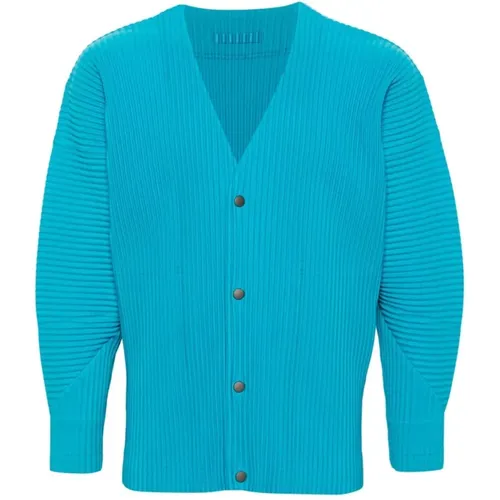 Blauer Plissierter V-Ausschnitt Pullover , Herren, Größe: M - Issey Miyake - Modalova