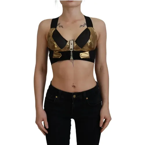 Chic Front Zip Cropped Top , female, Sizes: XS - Dolce & Gabbana - Modalova