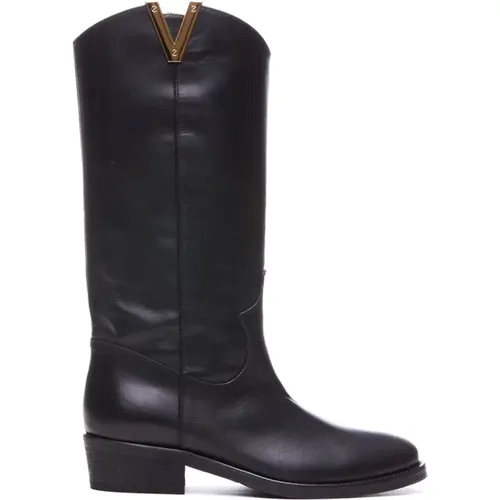 Black Western Boots with Gold V Detail , female, Sizes: 7 UK, 3 UK, 8 UK - Via Roma 15 - Modalova