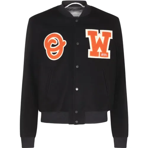 Appliqué Varsity Jacket , male, Sizes: M - Off White - Modalova