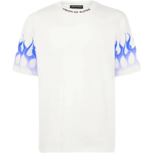 T-shirt with Blue Flames , male, Sizes: M, S, XL, L - Vision OF Super - Modalova