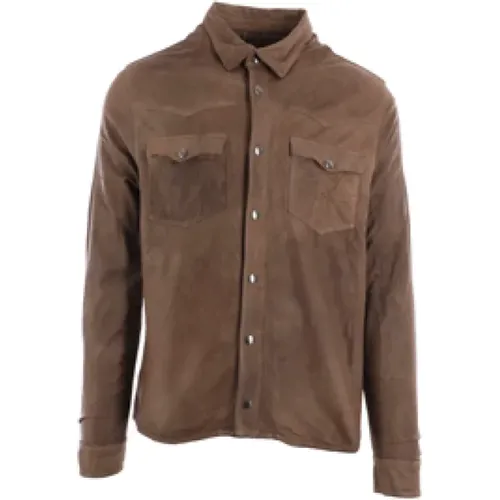 Mud-colored Leather Jacket with Classic Collar and Snap Button Closure , male, Sizes: XL, 2XL, L - Giorgio Brato - Modalova