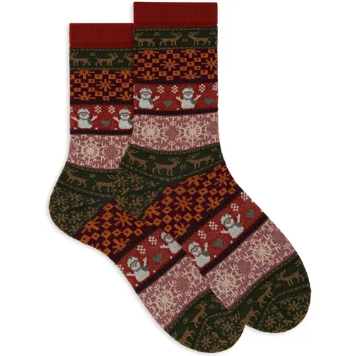 Kurze grüne Socken für Damen mit funkelndem dekorativem Weihnachtsmotiv , Damen, Größe: S - Gallo - Modalova