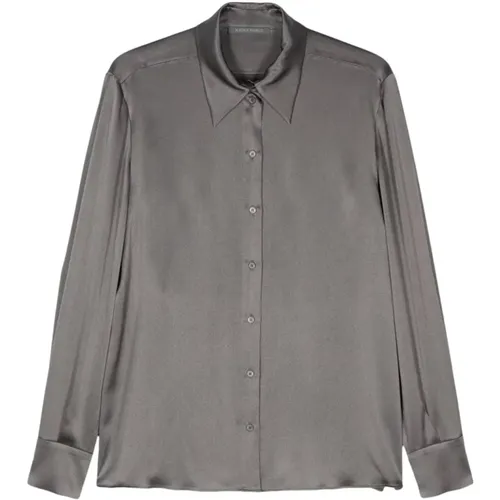 Satin Shirt Pointed Collar , female, Sizes: L, M - alberta ferretti - Modalova