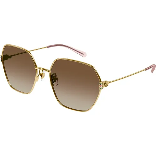 Gold/Braun getönte Sonnenbrille , Damen, Größe: 60 MM - Gucci - Modalova