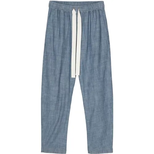Blaue Chambray Elastische Kordelzug Jeans , Damen, Größe: L - Semicouture - Modalova