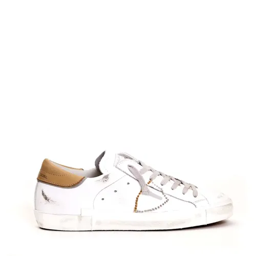 Weiße Leder Tan Sneakers Stilvoll , Herren, Größe: 40 EU - Philippe Model - Modalova