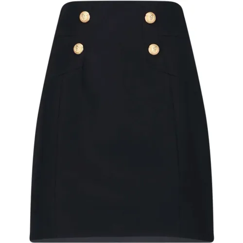 Wool Midi Pencil Skirt with Gold Button Details , female, Sizes: S - Balmain - Modalova