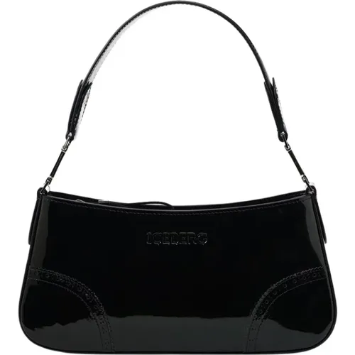 Patinierte schwarze Leder-Crossbody-Tasche - Iceberg - Modalova